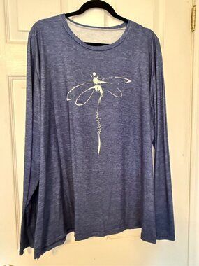 Plus Size 5XL Blue Dragonfly Long Sleeve Top